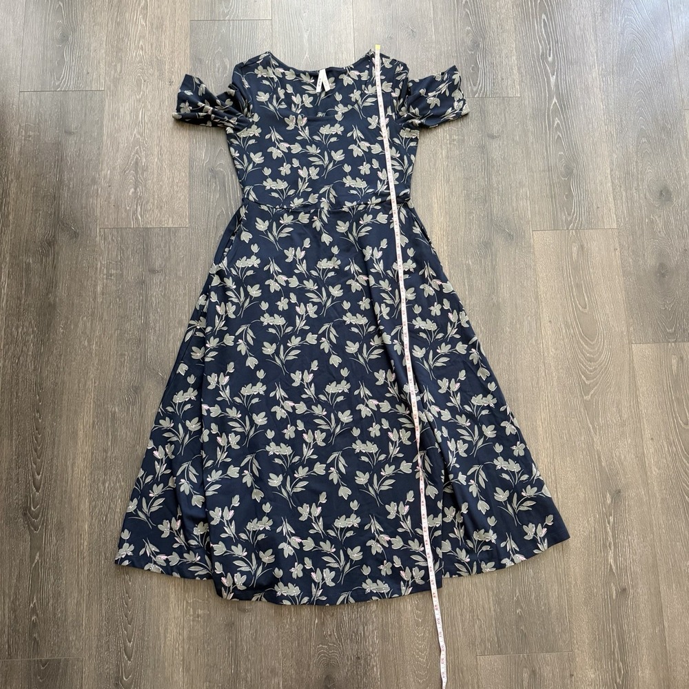 Pact Fit & Flare Midi Dress Size M Blue Floral Organic Cotton Short Sleeve - Picture 9 of 11
